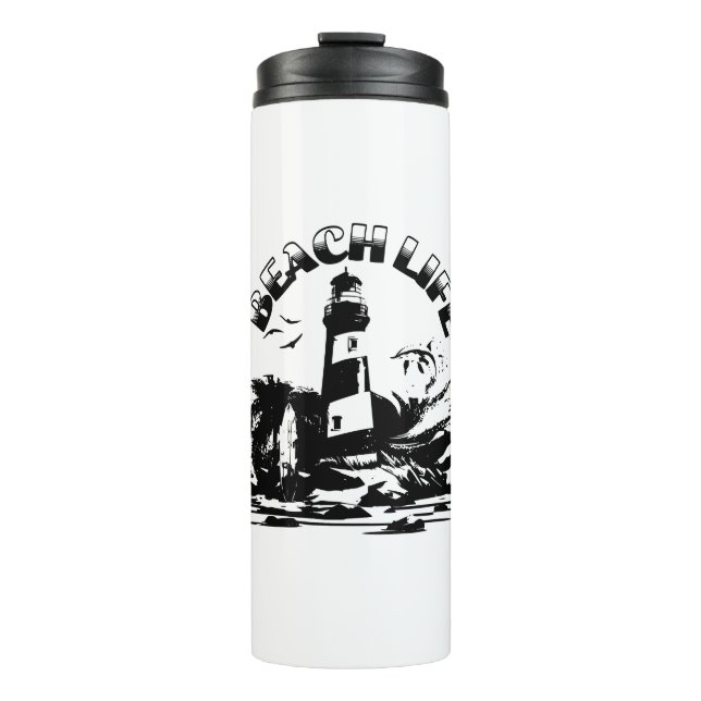 Garrafa Térmica Farol Preto e Branco Vida de Praia (Frente)