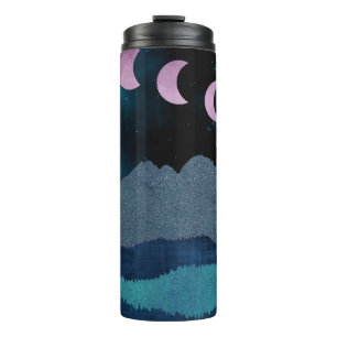Garrafa Térmica Fases da Lua Rosa na Paisagem