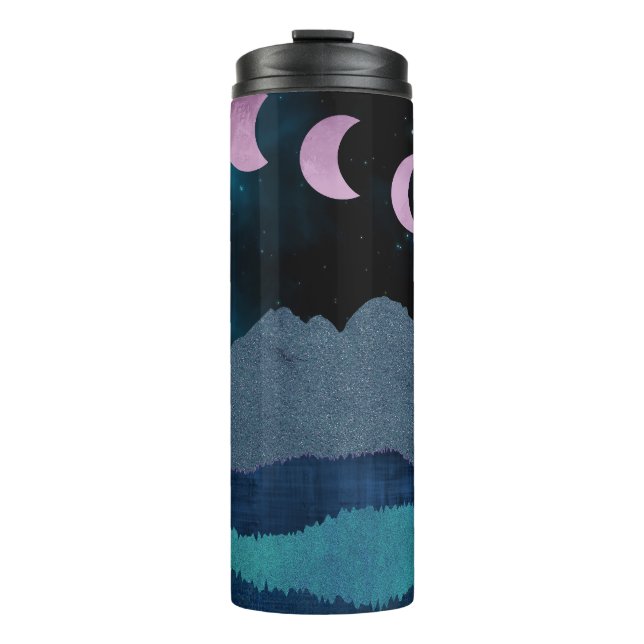 Garrafa Térmica Fases da Lua Rosa na Paisagem (Frente)