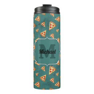 Garrafa Térmica Fatias de pizza legais padrão vintage azul-turques