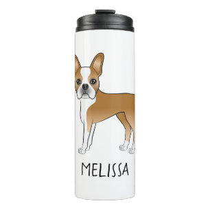 Garrafa Térmica Fawn E White Boston Terrier Cão e Nome Do Cartoon