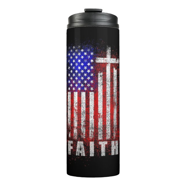 Garrafa Térmica Fé Cristã Patriótica Amor Jesus Bandeira Americana (Frente)