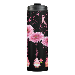 Garrafa Térmica Fé de Fé de Fita Rosa Goma Esperança e Amor Preto