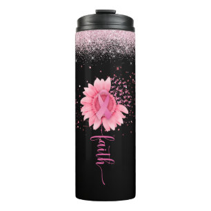 Garrafa Térmica Fé Rosa Fita Friso Girassol Preto
