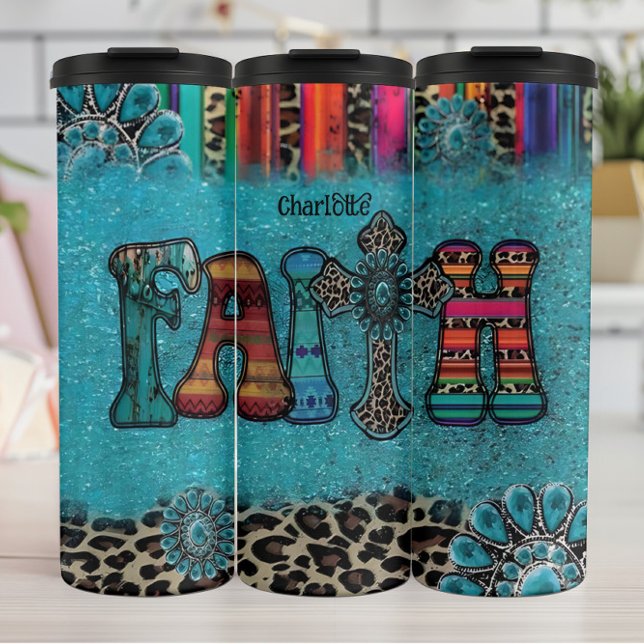 Garrafa Térmica Fé: Turquesa, Leopardo, Estampado (Criador carregado)