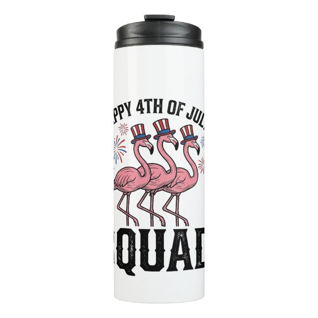 Garrafa Térmica Feliz 4 de Julho Flamingo Squad Vector Design_1 (Frente)