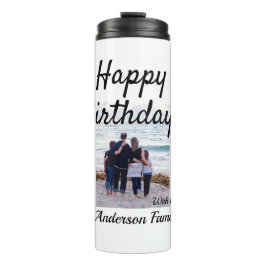 Garrafa Térmica Feliz aniversário foto familia nome elegante class