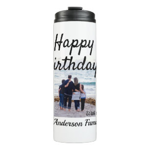 Garrafa Térmica Feliz aniversário foto familia nome elegante class