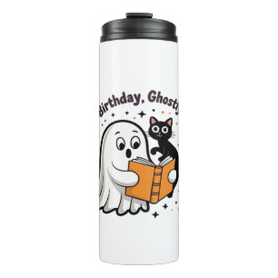 Garrafa Térmica Feliz Aniversário Ghost Cat PNG - Clássico Feliz