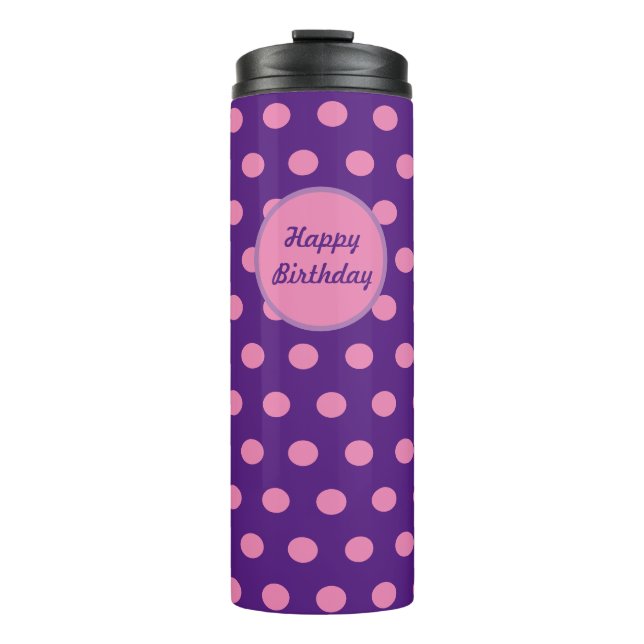 Garrafa Térmica Feliz Aniversário Tumbler Térmico (Roxo e Rosa) (Frente)