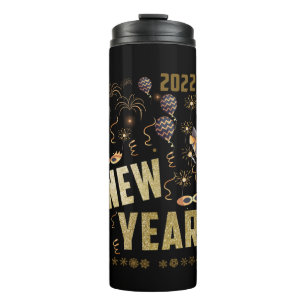 Garrafa Térmica Feliz Ano Novo 2022, Festa Dourada de Fim de Ano B