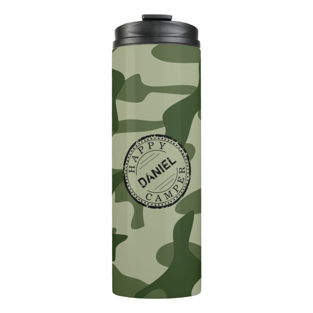 Garrafa Térmica Feliz Camper Olive Green Camo Name Camo Viagem (Frente)