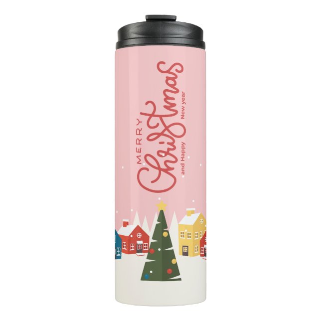 Garrafa Térmica Feliz Caneca de viagem de Natal | Férias Festivas (Frente)