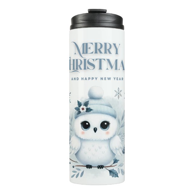 Garrafa Térmica Feliz Coruja de Natal (Frente)