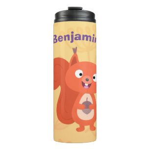 Garrafa Térmica Feliz desenho animado de esquilo vermelho