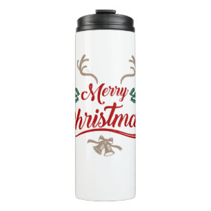 Garrafa Térmica Feliz Design de Natal Vermelho e Verde