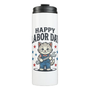 Garrafa Térmica Feliz Dia do Trabalhador Gato Patriota Desenho Vin