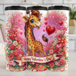 Garrafa Térmica Feliz Dia dos Namorados Girafa Floral Wrap