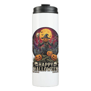 Garrafa Térmica Feliz Halloween Abóbora Feiticeiro Cemitério Lua C