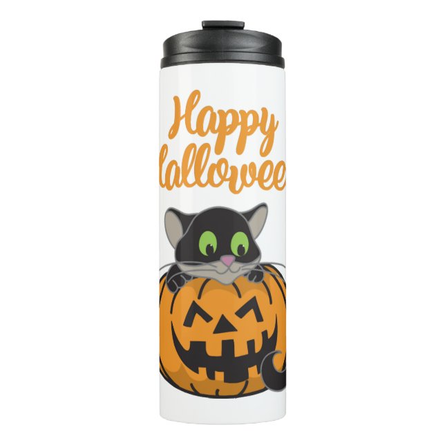 Garrafa Térmica Feliz Halloween Cat Pumpkin (Frente)