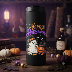 Garrafa Térmica Feliz Halloween Fantasma Fofo Abóbora Assustador
