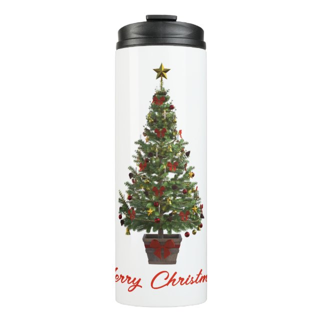 Garrafa Térmica Feliz Natal. Árvore de Natal (Frente)