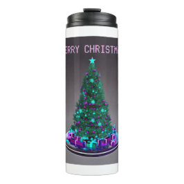 Garrafa Térmica Feliz Natal. Árvore decorada com presentes