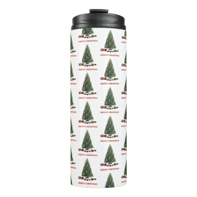 Garrafa Térmica Feliz Natal. Árvore (design 1) com presentes (Frente)
