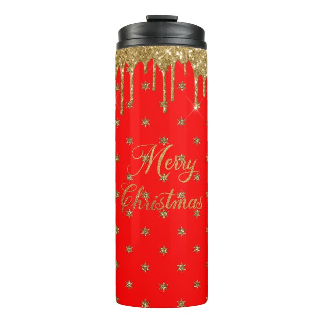 Garrafa Térmica Feliz Natal - brilho vermelho (Frente)