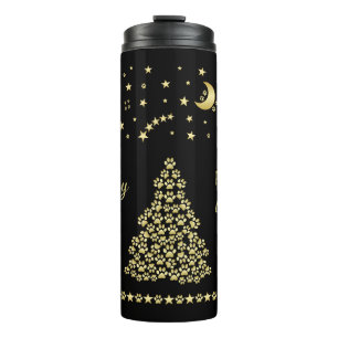 Garrafa Térmica Feliz Natal, Dourada e brilhante árvore de Natal