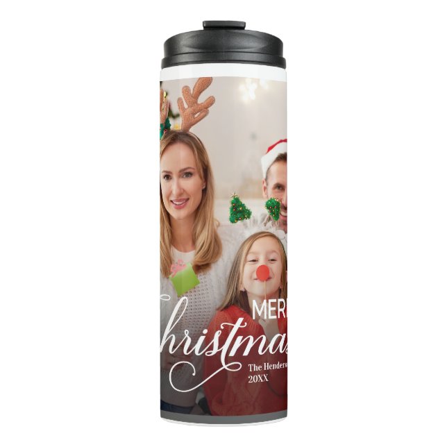 Garrafa Térmica Feliz Natal Foto Personalizada Simples (Frente)
