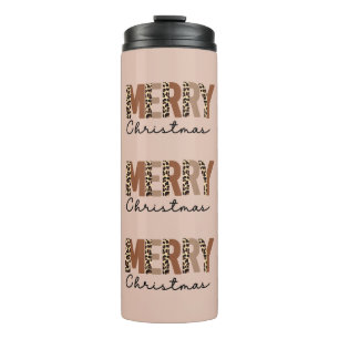 Garrafa Térmica "Feliz Natal" Moderno Bloqueio de Cor Leopard Boho