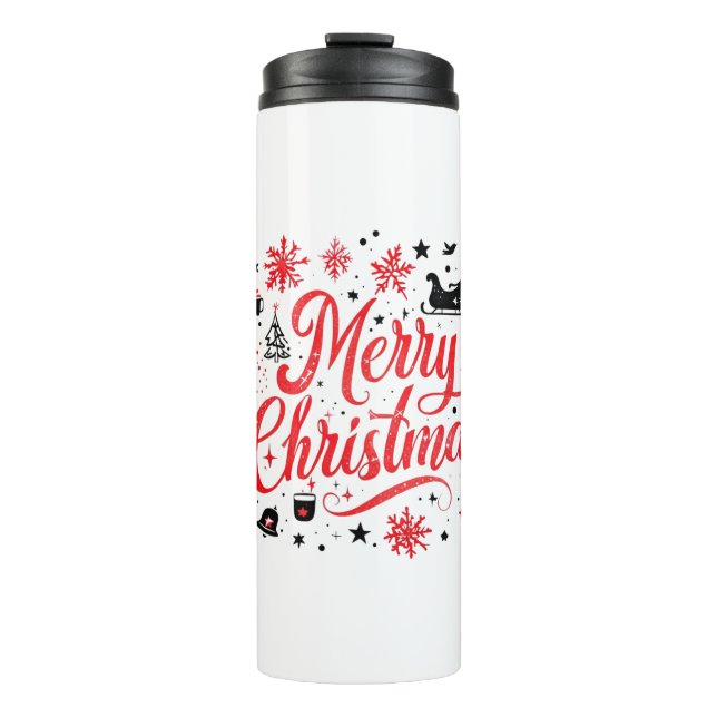 Garrafa Térmica Feliz Natal Moderno Design | Vermelho e Branco (Frente)