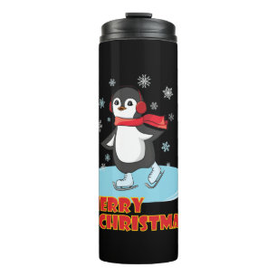 Garrafa Térmica Feliz Natal - Pinguim de inverno bonito