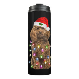 Garrafa Térmica Feliz Natal Poodle Santa Hat Luz Xmas