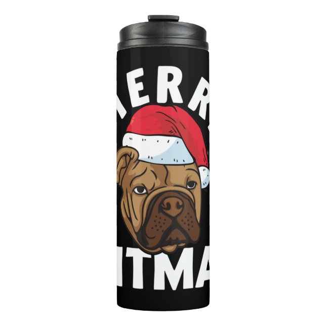 Garrafa Térmica Feliz Pitbull Cachorro de Natal Feio Tr (Frente)