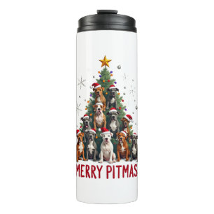 Garrafa Térmica Feliz Pitmas Pitbull Cachorro Suéter Feio de Natal