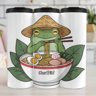 Garrafa Térmica Feliz Sapo: Banquete Ramen, Chapéu Asiático