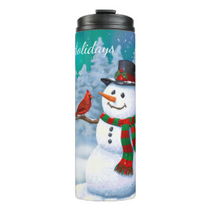 Garrafa Térmica Feliz Snowman e Pássaros de inverno