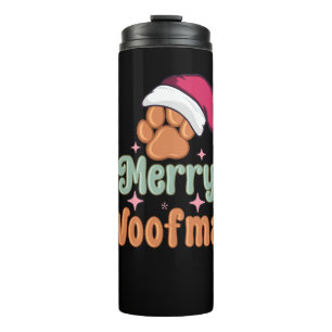 Garrafa Térmica Feliz Woofmas Retro Natal cor-de-rosa Cachorro T C