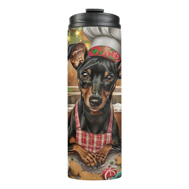 Garrafa Térmica Feriado alemão Pinscher Baking: Natal Festivo (Frente)