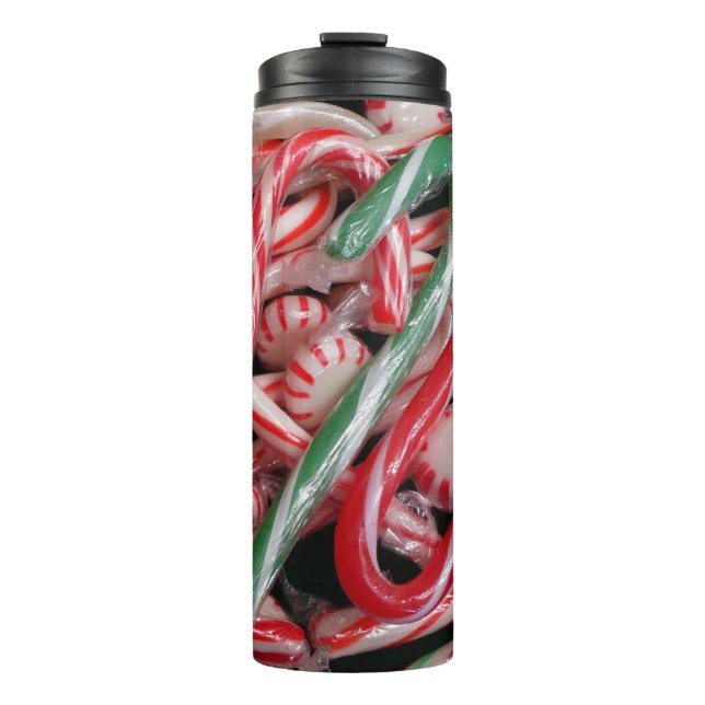 Garrafa Térmica Feriado de Natal Candy Canes and Peppermints (Frente)