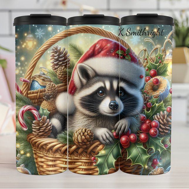 Garrafa Térmica Feriado de Natal Raccoon (Criador carregado)