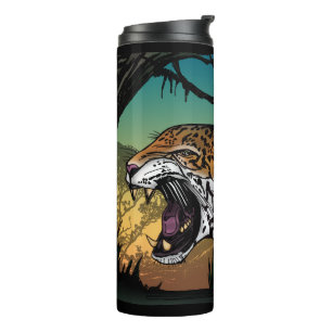 Garrafa Térmica Feroz Arte de Jaguar na Selva – Azul Teal Ousado