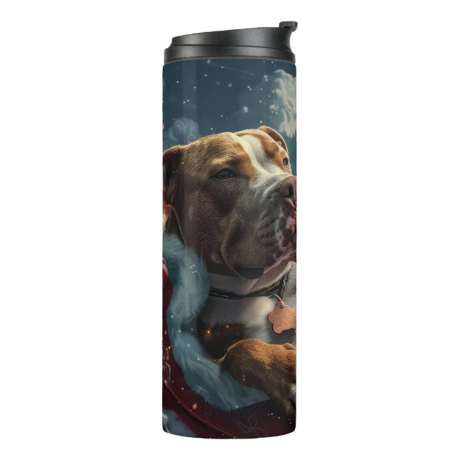 Garrafa Térmica Festa de Natal do Cão Pitbull (Giro à esquerda)