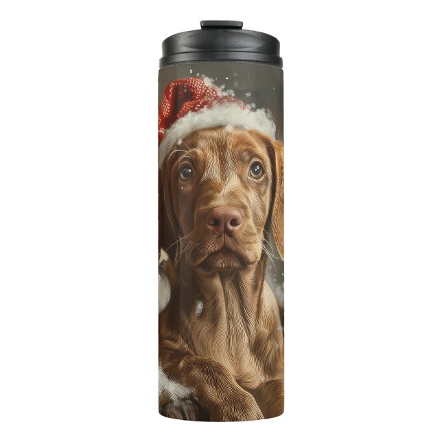Garrafa Térmica Festa de Natal do Cão Vizsla (Frente)