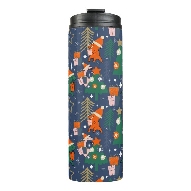 Garrafa Térmica Festa de Natal do Dinossauro Azul (Frente)