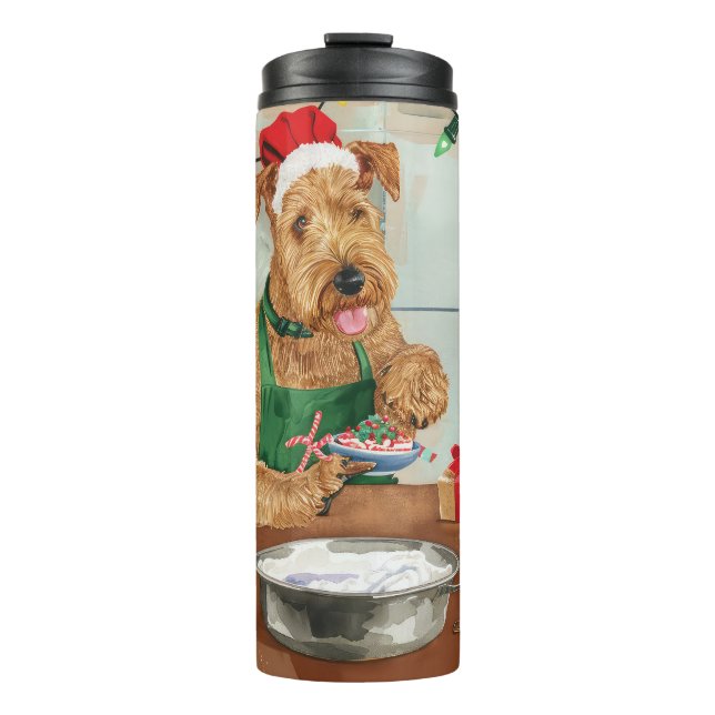 Garrafa Térmica Festas de Natal com Airedale Terrier: Panificação  (Frente)