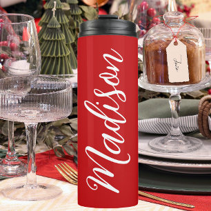 Garrafa Térmica Festivo Vermelho Adicione Seu Nome Elegante Natal