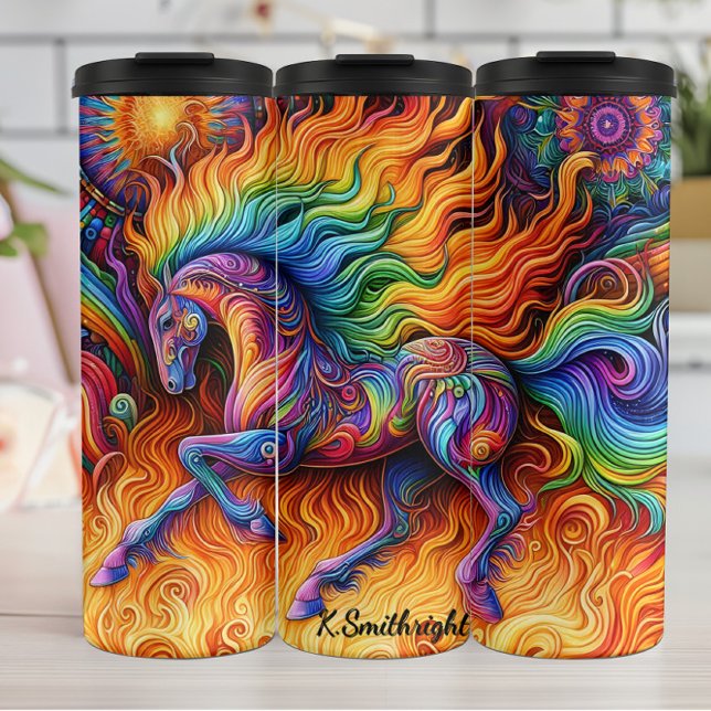 Garrafa Térmica Fiery Rainbow Horse Psychedelic Fantasy (Criador carregado)